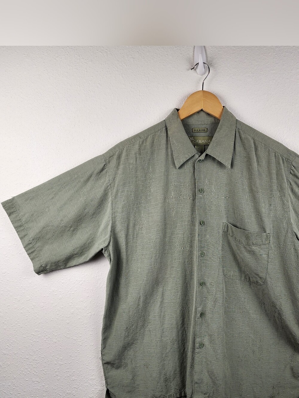 Caribbean Silk Blend Green Cabana Short Sleeve Button Up Shirt Men’s Lg Tropical